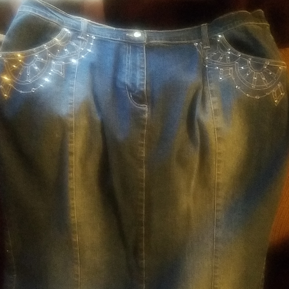 Blue jean Rhinestone long skirt